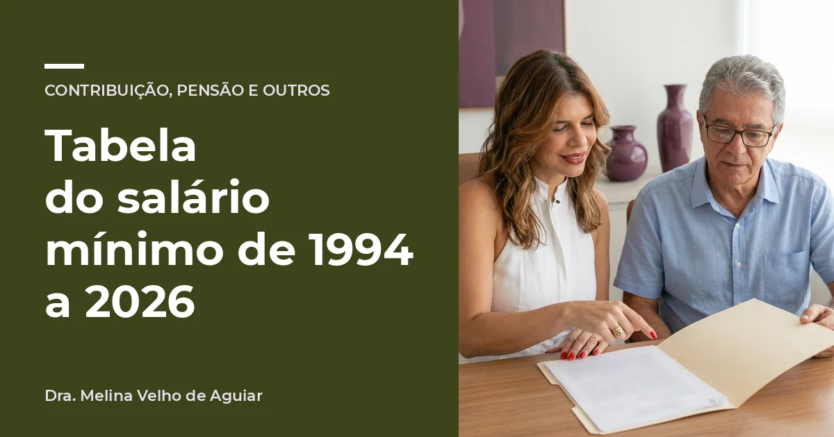 Tabela do salário mínimo de 1994 a 2026. A advogada Melina Velho de Aguiar com um aposentado de uns 65 anos conferindo os papéis.